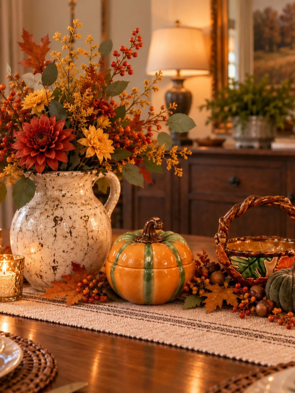 Ceramic Pumpkin Covered Dish Hand Painted Fall Decor Vintage Pacific Rim